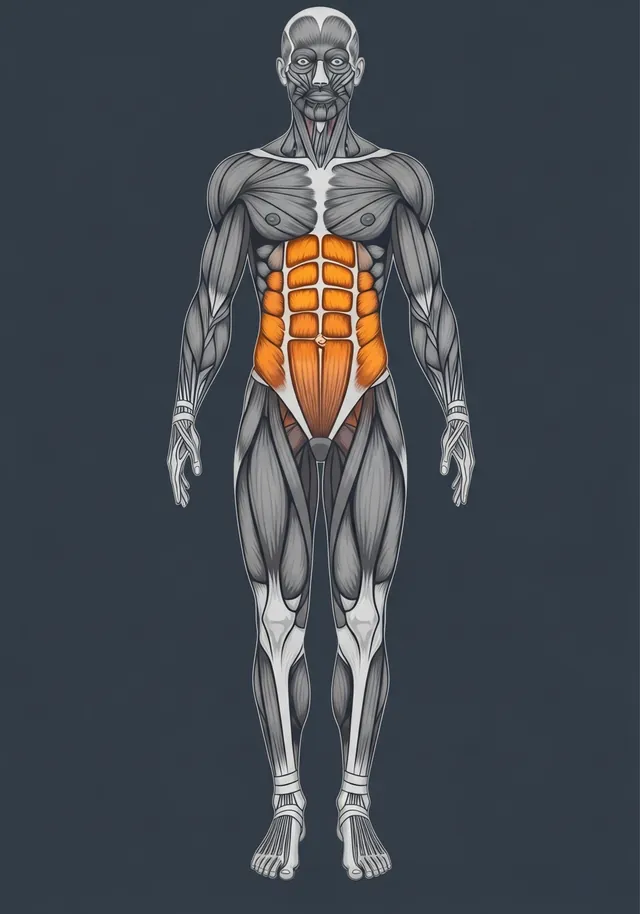 Rectus abdominis highlighted on a body map
