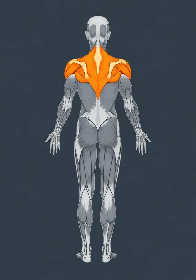 Rhomboid major highlighted on a body map